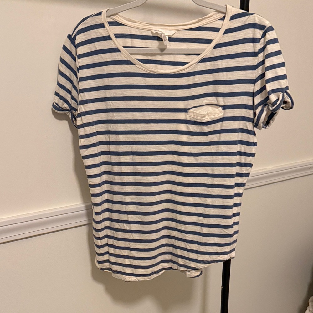 H&M Blue and White Striped Short Sleeve Tee